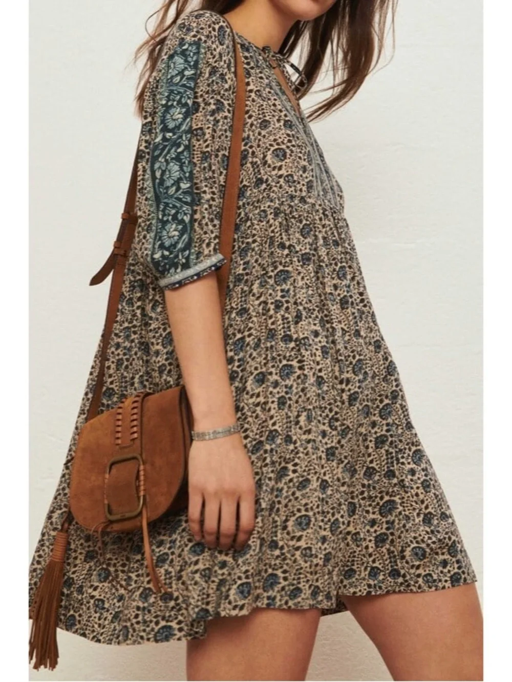 Ba&sh Travis Mini Dress in Vertdeau Boho Floral Print Size Small Gently Used
